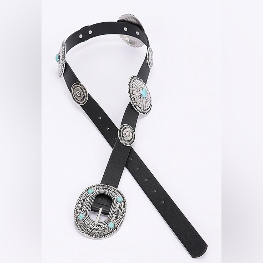 53A. Faux Turquoise Metal Buckle Belt